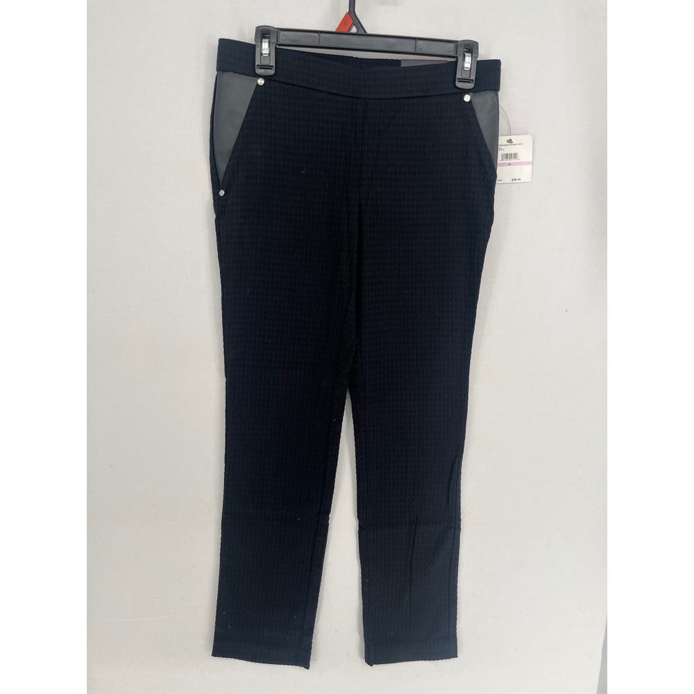 Rafaella Comfort Womens Black Textured Faux Leather Trim Pull On Pants Size 6